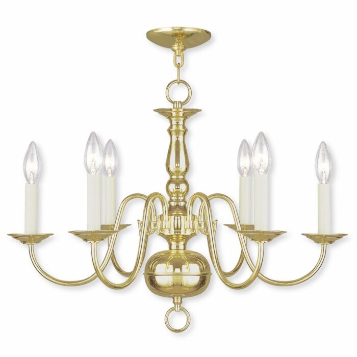 Williamsburgh 6-Light Chandelier in Polished Brass