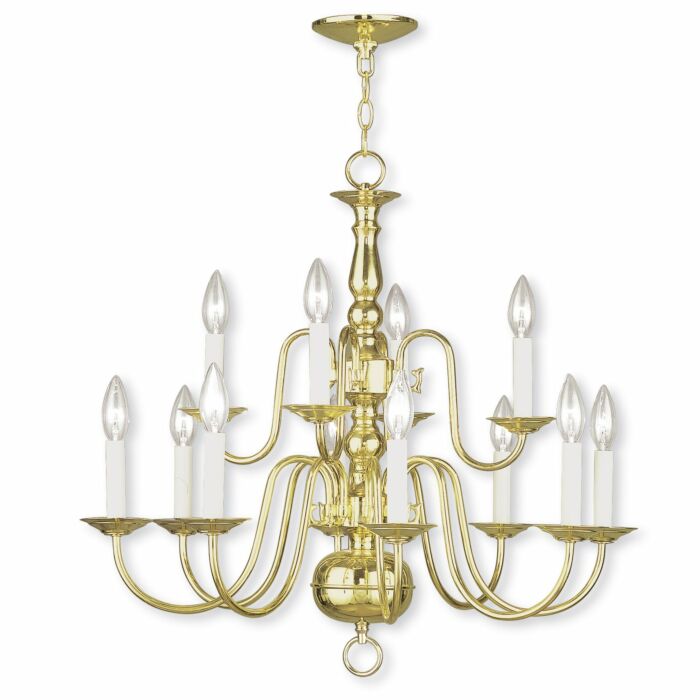 Williamsburgh 12-Light Chandelier in Polished Brass