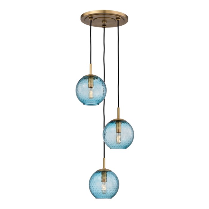 Hudson Valley Rousseau 3 Light 8 Inch Pendant Light in Aged Brass
