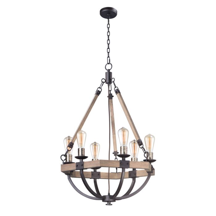 Maxim Lodge 6 Light Chandelier in Weathered Oak and Bronze