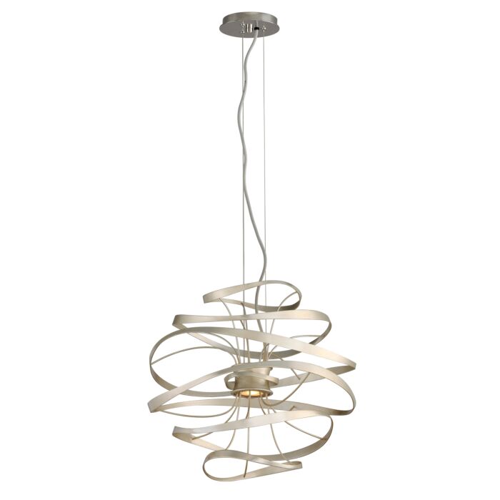 Corbett Calligraphy 2 Light Pendant Light in Silver Leaf Polished Stainless