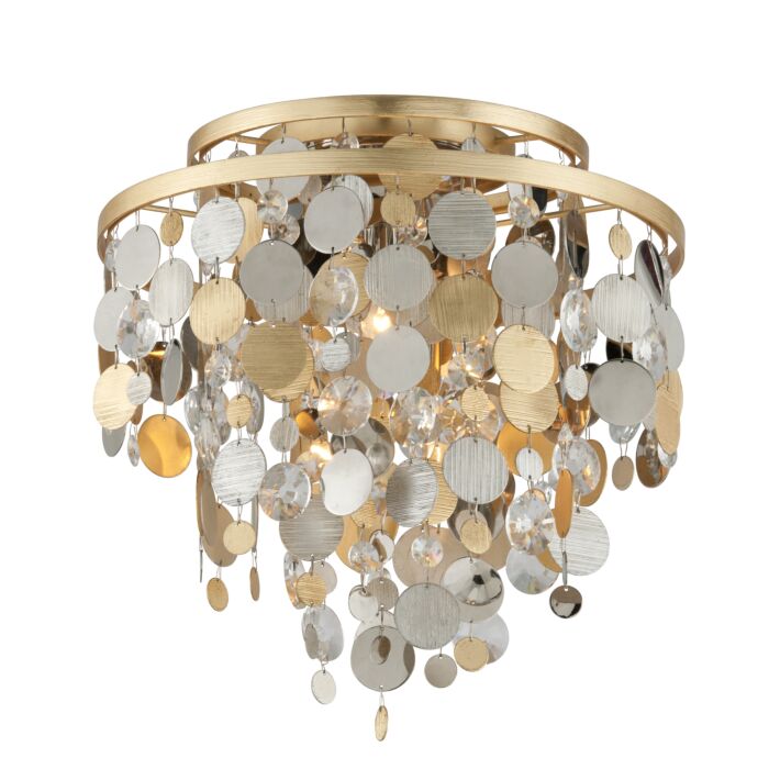Corbett Ambrosia 3 Light Ceiling Light in Gold Silver Leaf And Stainless