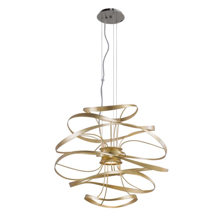 Corbett Calligraphy 2 Light Pendant Light in Gold Leaf With Polished Stainless
