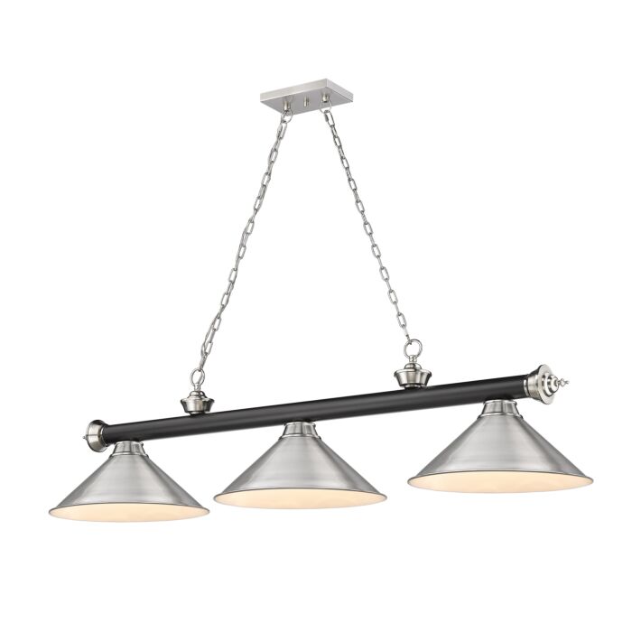 Z Lite Cordon 3 Light Linear Pendant Light In Matte Black With Brushed Nickel