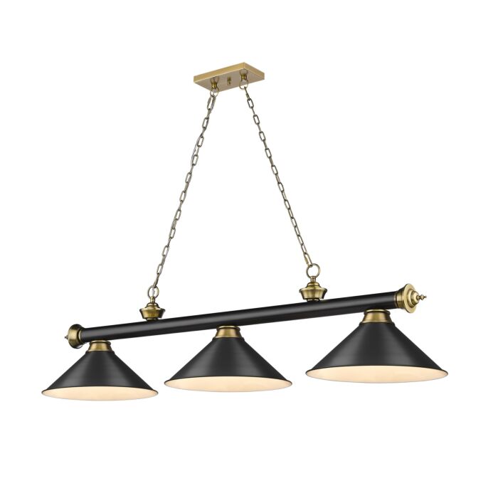 Z Lite Cordon 3 Light Linear Pendant Light In Matte Black With Rubbed Brass