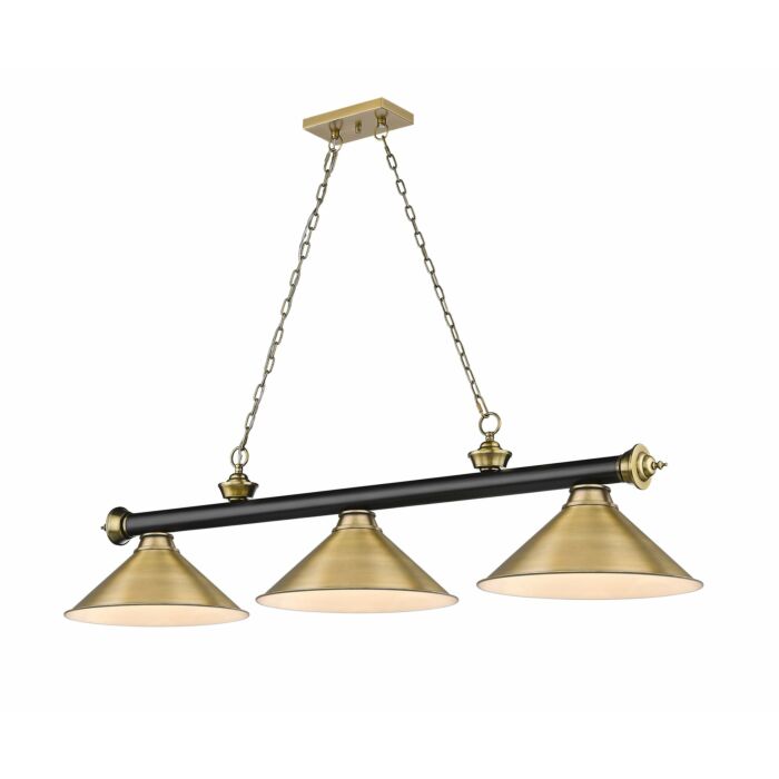 Z Lite Cordon 3 Light Linear Pendant Light In Matte Black With Rubbed Brass