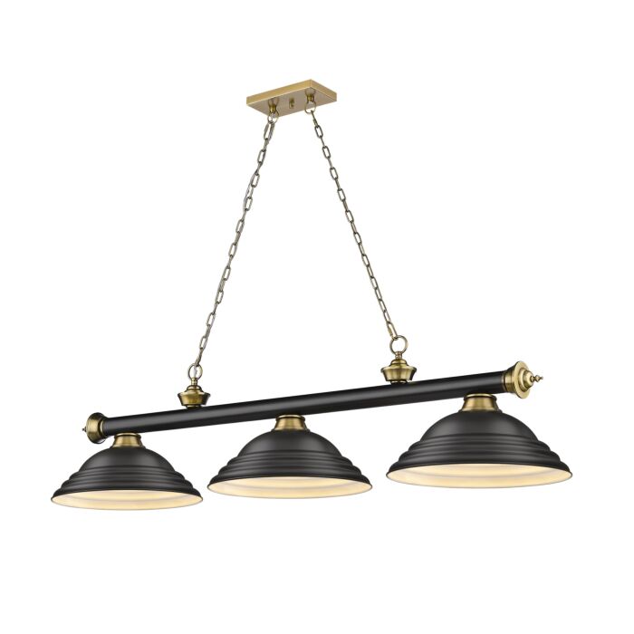 Z Lite Cordon 3 Light Linear Pendant Light In Matte Black With Rubbed Brass