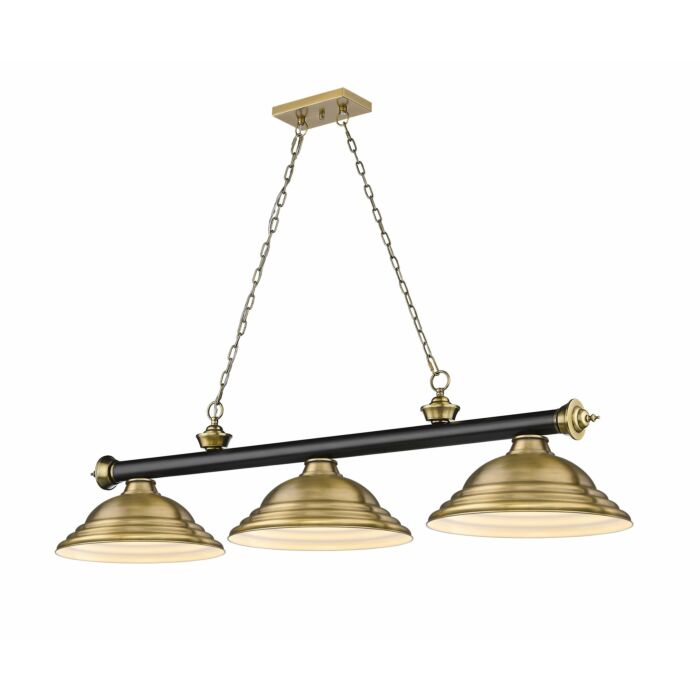 Z Lite Cordon 3 Light Linear Pendant Light In Matte Black With Rubbed Brass