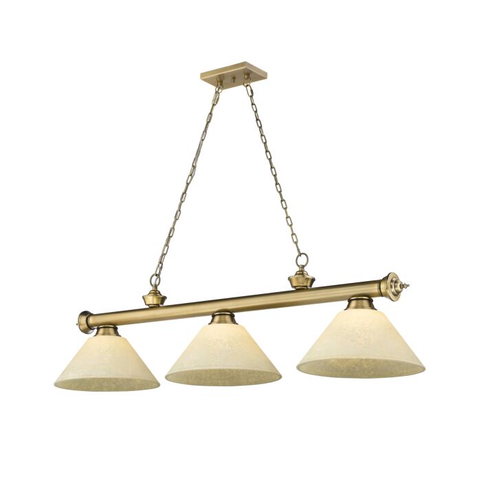 Z Lite Cordon 3 Light Linear Pendant Light In Rubbed Brass