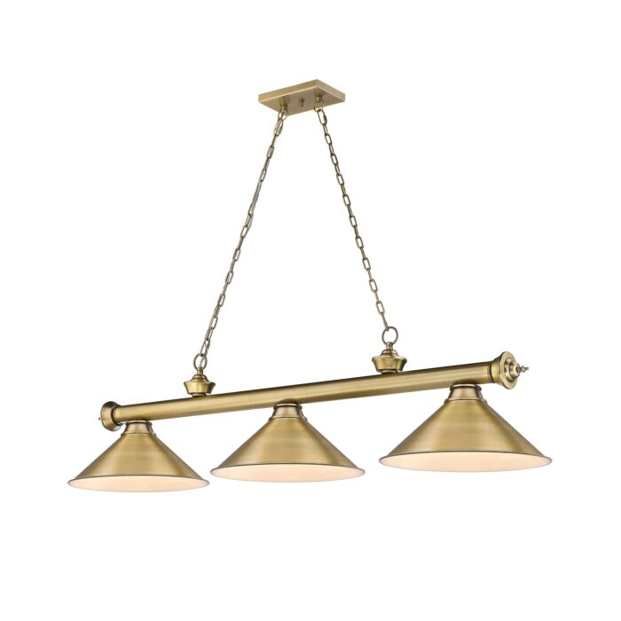 Z Lite Cordon 3 Light Linear Pendant Light In Rubbed Brass