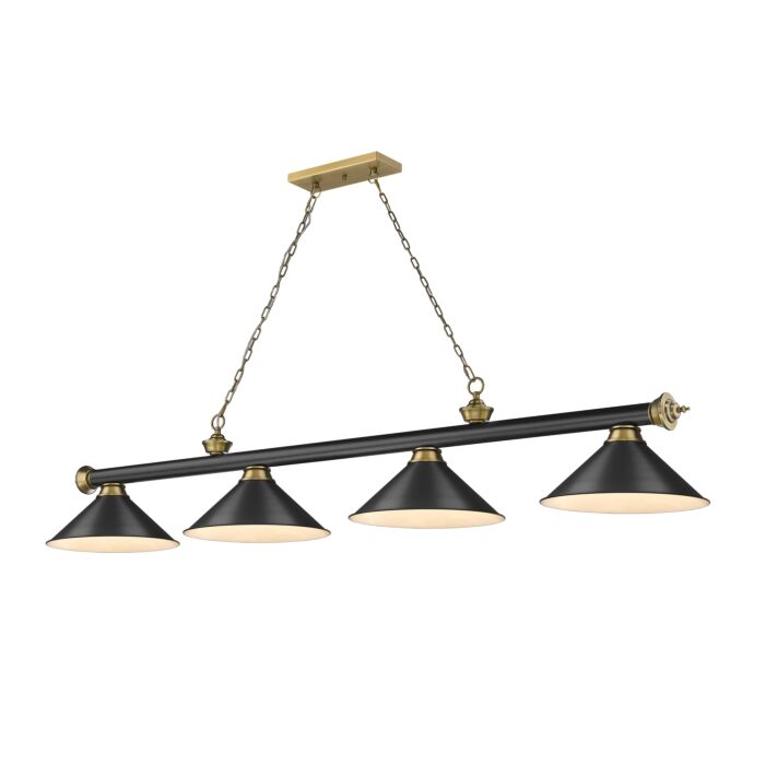 Z Lite Cordon 4 Light Linear Pendant Light In Matte Black With Rubbed Brass