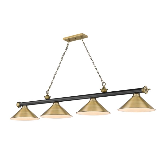 Z Lite Cordon 4 Light Linear Pendant Light In Matte Black With Rubbed Brass