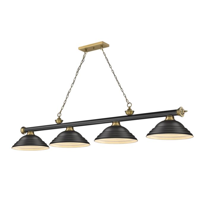 Z Lite Cordon 4 Light Linear Pendant Light In Matte Black With Rubbed Brass