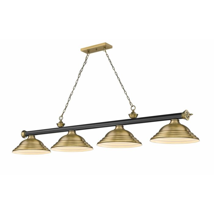 Z Lite Cordon 4 Light Linear Pendant Light In Matte Black With Rubbed Brass