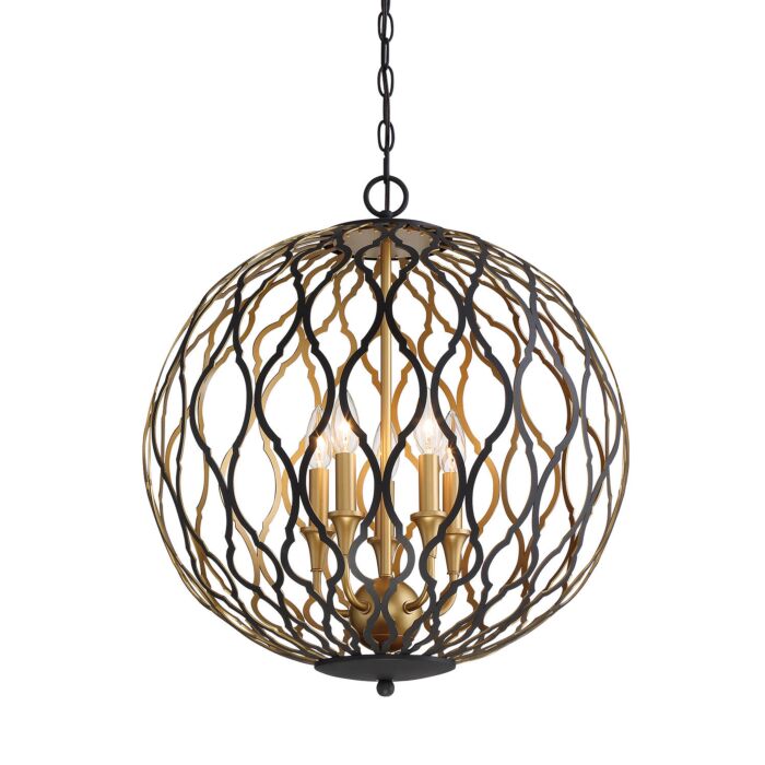 Minka Lavery Gilded Glam 5 Light Pendant Light in Sand Coal With Painted And Pla