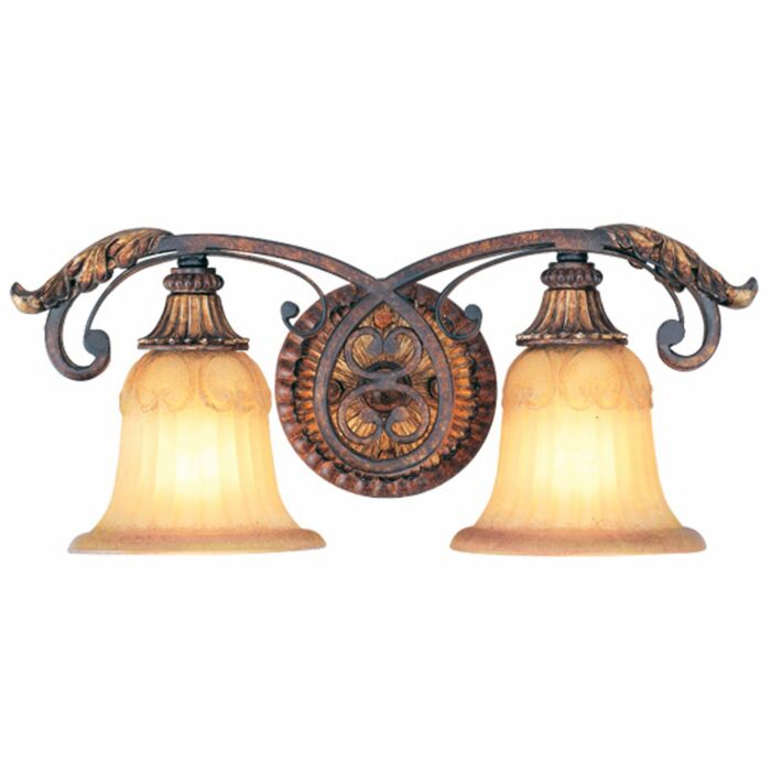 Villa Verona 2-Light Bathroom Vanity Light in Hand Applied Verona Bronze w with Aged Gold Leafs