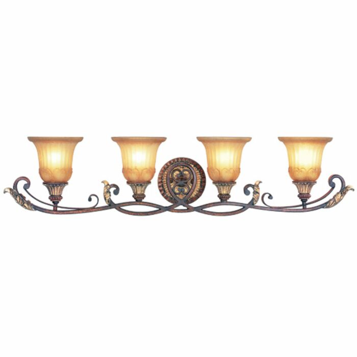 Villa Verona 4-Light Bathroom Vanity Light in Hand Applied Verona Bronze w with Aged Gold Leafs