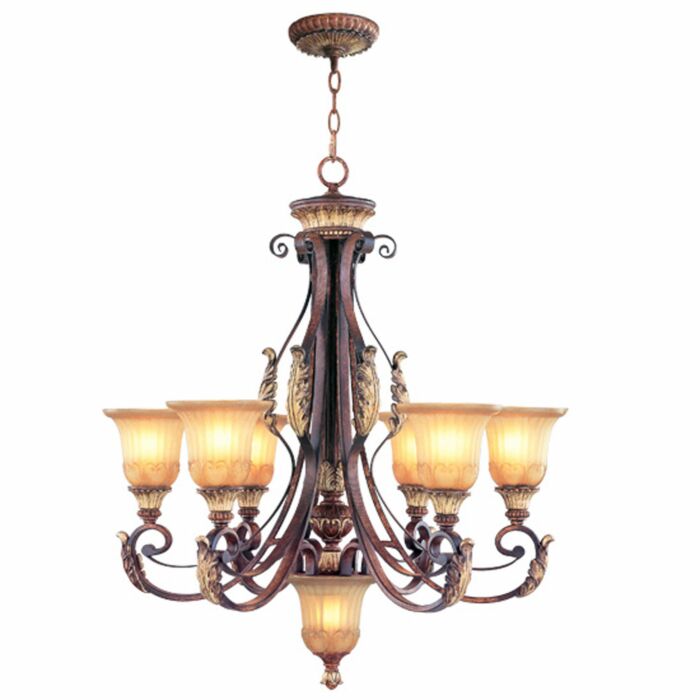 Villa Verona 6-Light Chandelier in Hand Applied Verona Bronze w with Aged Gold Leafs