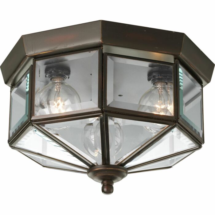 Beveled Glass 3-Light Flush Mount in Antique Bronze