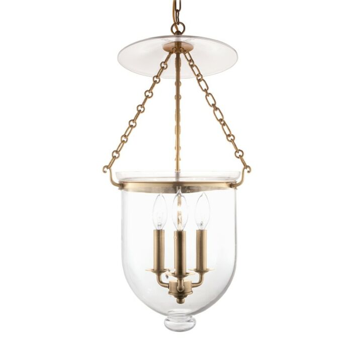 Hudson Valley Hampton 3 Light 25 Inch Pendant Light in Aged Brass