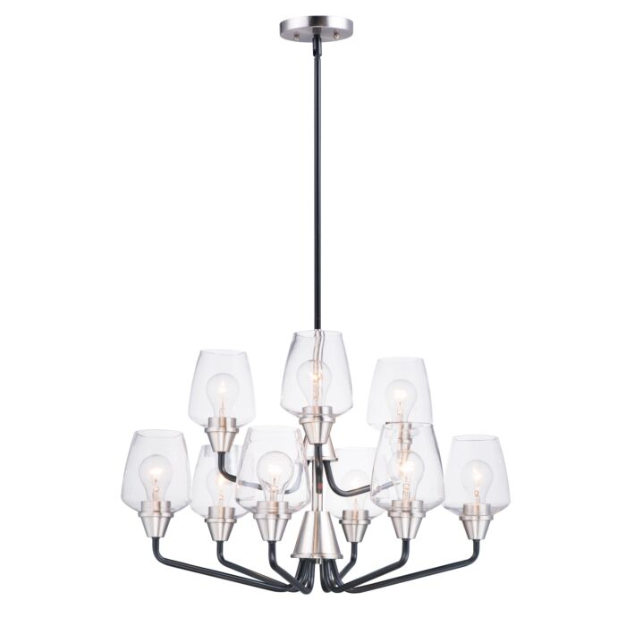 Maxim Goblet 9 Light Multi Tier Chandelier in Black and Satin Nickel