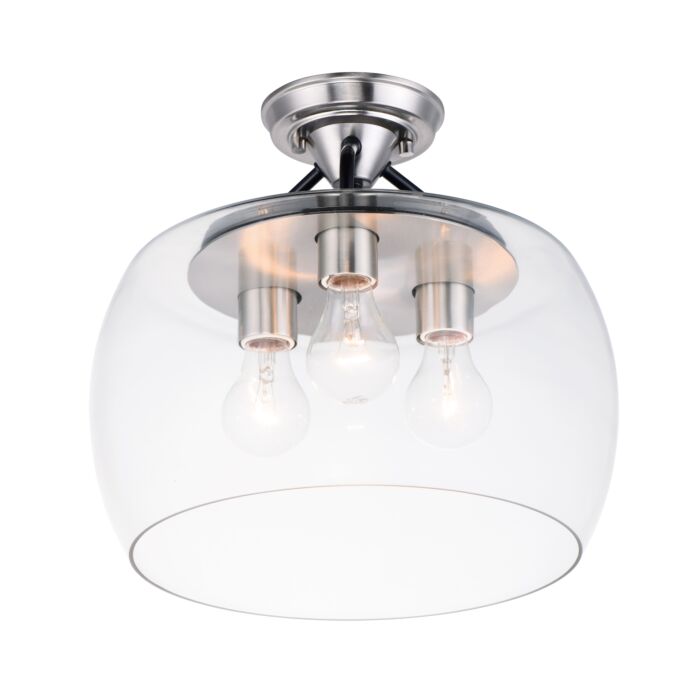 Maxim Goblet 3 Light Ceiling Light in Black and Satin Nickel