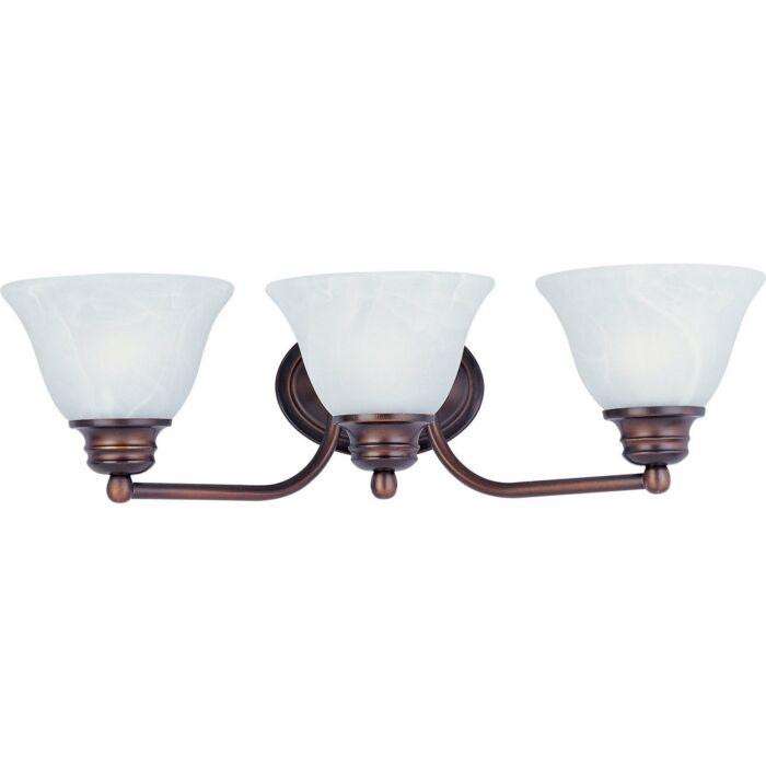 Maxim Malaga 19.5 Inch 3 Light Marble Glass Bathroom Vanity Light in Oil Rubbed Bronze