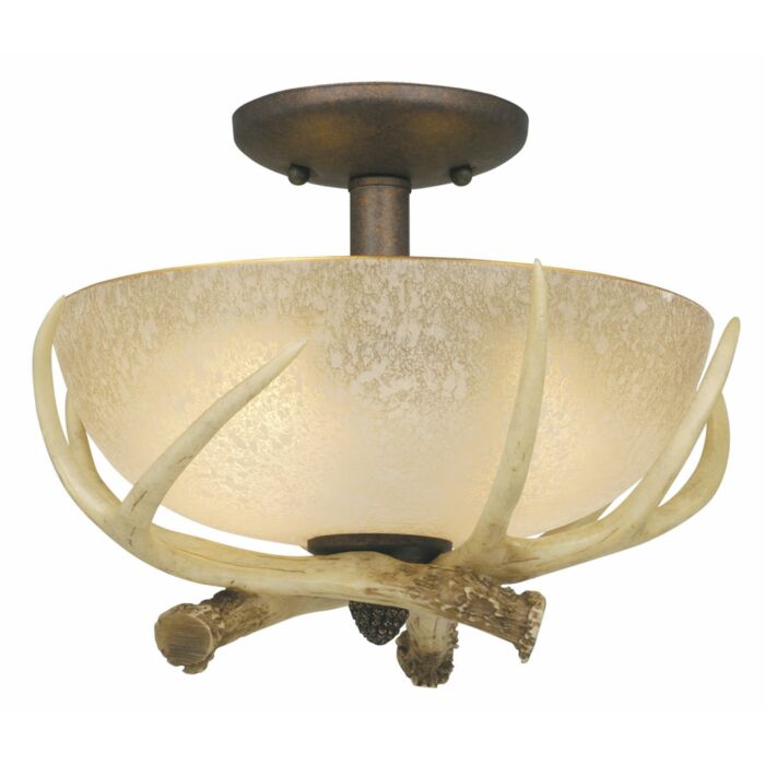 Lodge 2-Light LED Fan Light Kit or Semi-Flush Ceiling Light in Weathered Patina