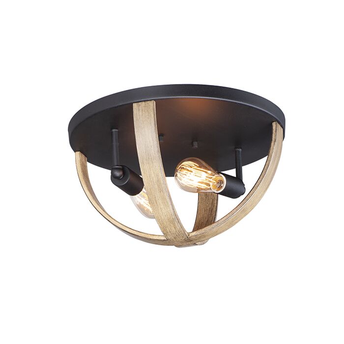 Maxim Compass 2 Light 16 Inch Ceiling Light in Barn Wood and Black