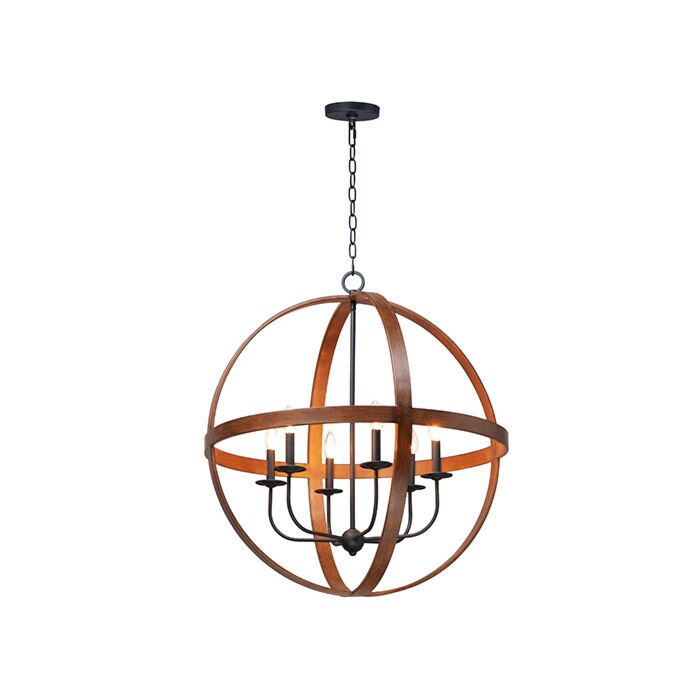 Maxim Compass 6 Light 30 Inch Pendant Light in Antique Pecan and Black