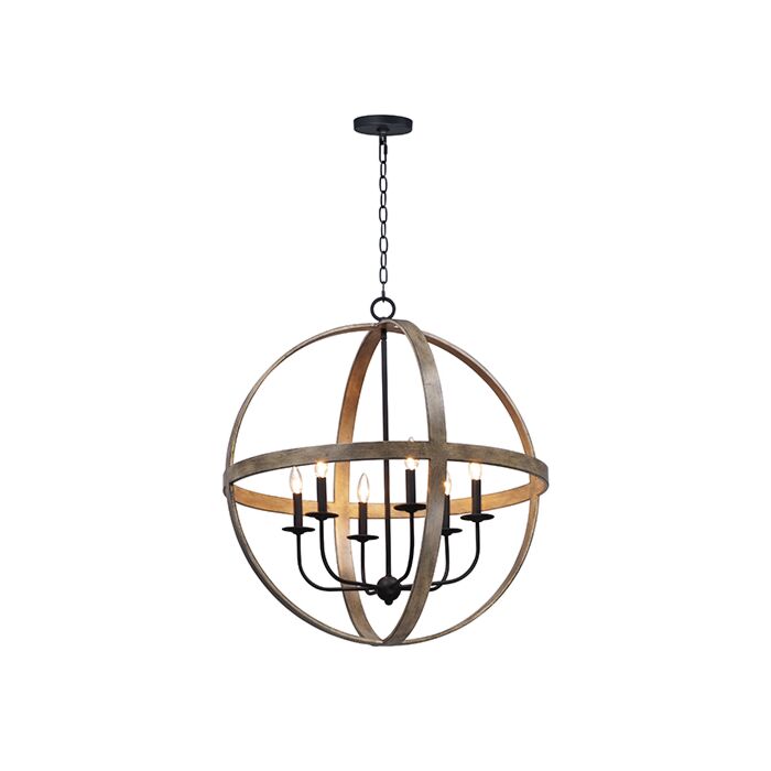 Maxim Compass 6 Light 30 Inch Pendant Light in Barn Wood and Black