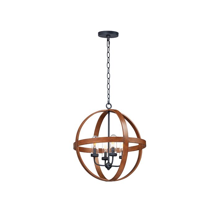 Maxim Compass 4 Light 25 Inch Pendant Light in Antique Pecan and Black