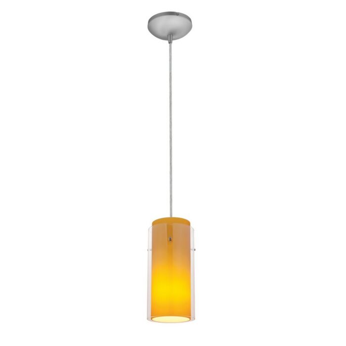 Access Glass`N Glass Cylinder Pendant Light in Brushed Steel