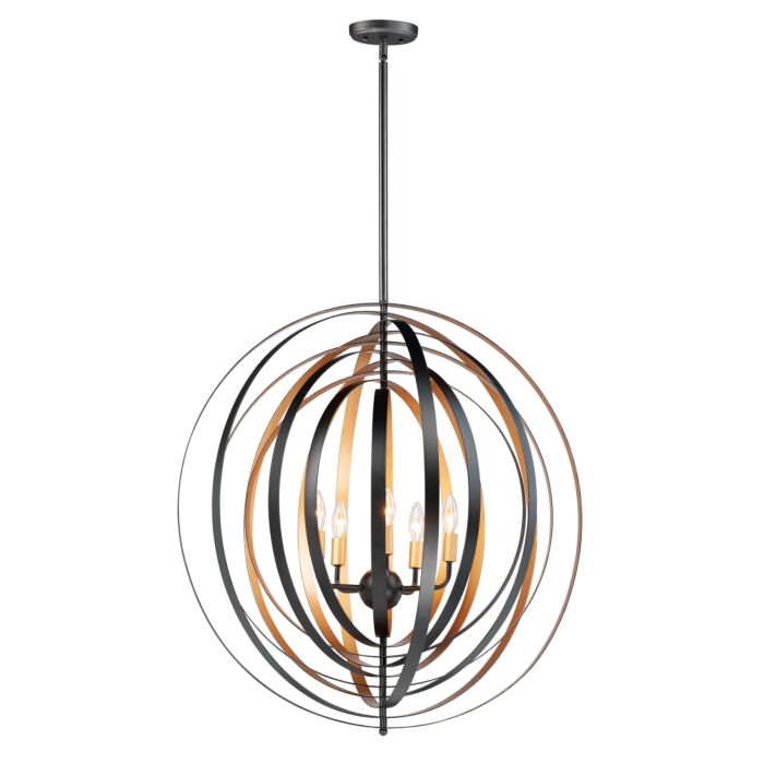 Maxim Radial 5 Light Pendant Light in Black and Gold