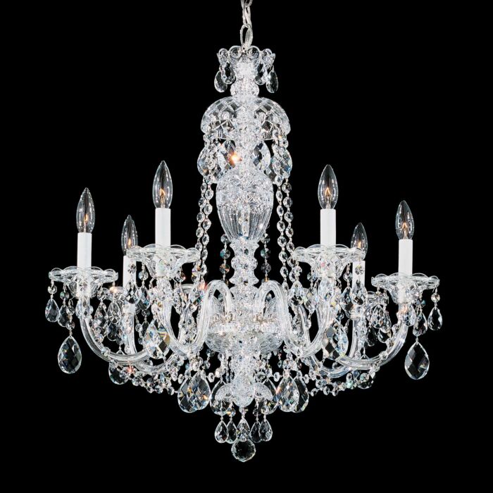 Schonbek Sterling 7 Light Chandelier in Silver with Clear Heritage Crystals