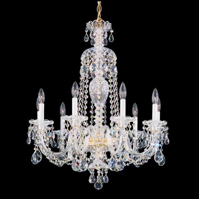 Schonbek Sterling 9 Light Chandelier in Silver with Clear Heritage Crystals