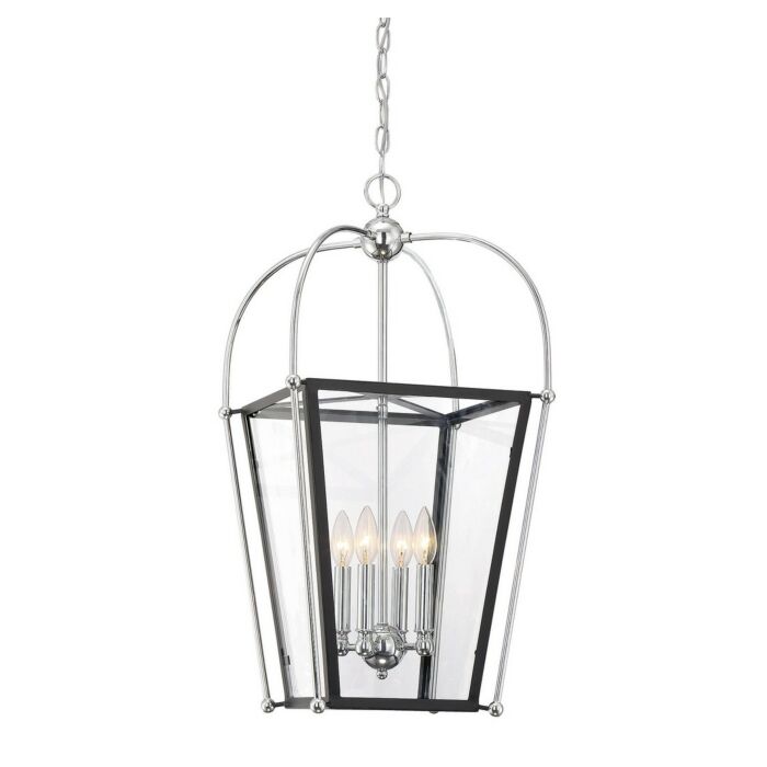 Savoy House Dunbar by Brian Thomas 4 Light Pendant in Matte Black with Polished Chrome Accents