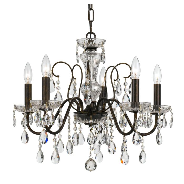 Crystorama Butler 5 Light 19 Inch Chandelier in English Bronze with Hand Cut Crystal Crystals