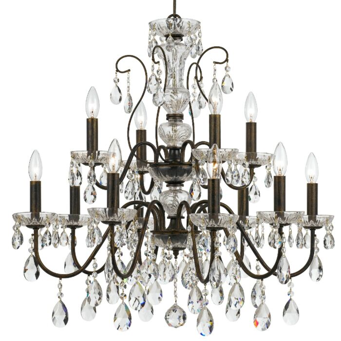 Crystorama Butler 12 Light 29 Inch Chandelier in English Bronze with Swarovski Spectra Crystal Crystals