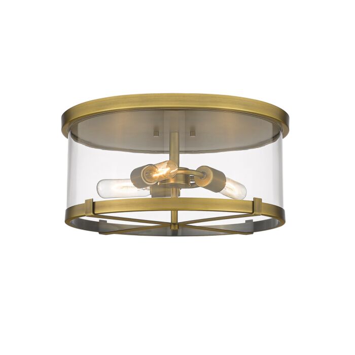 Z Lite Callista 3 Light Flush Mount Ceiling Light In Rubbed Brass