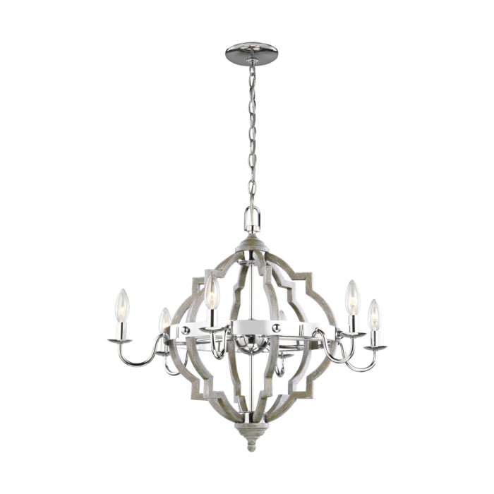 Sea Gull Socorro 6 Light Transitional Chandelier in Washed Pine