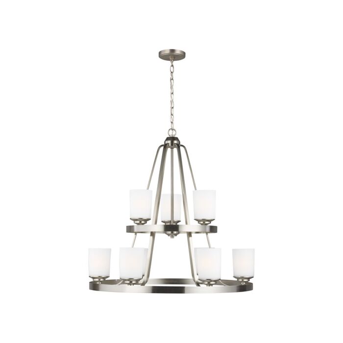 Sea Gull Kemal 9 Light Transitional Chandelier in Brushed Nickel
