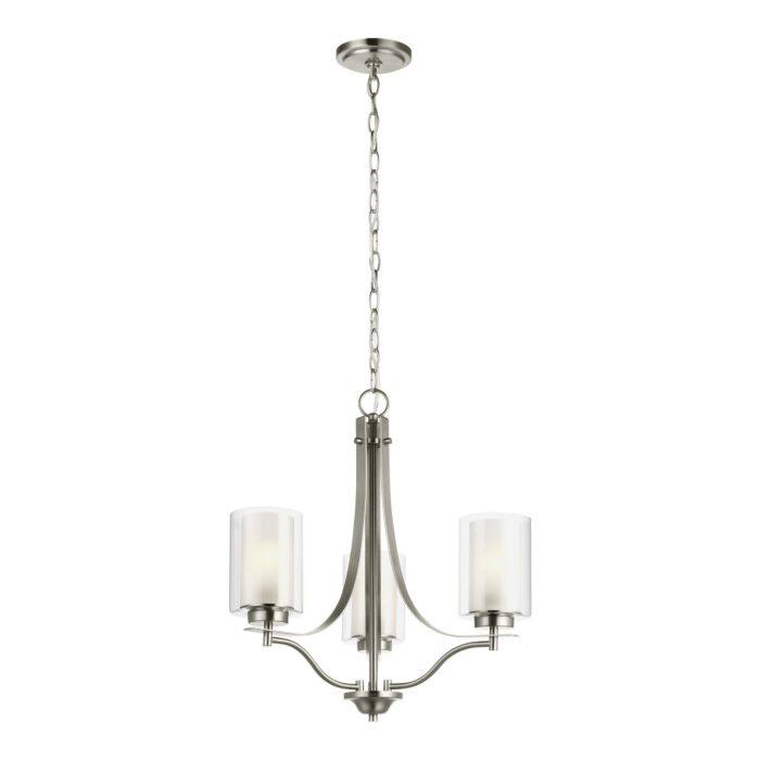 Sea Gull Elmwood Park 3 Light Traditional Chandelier in Brushed Nickel