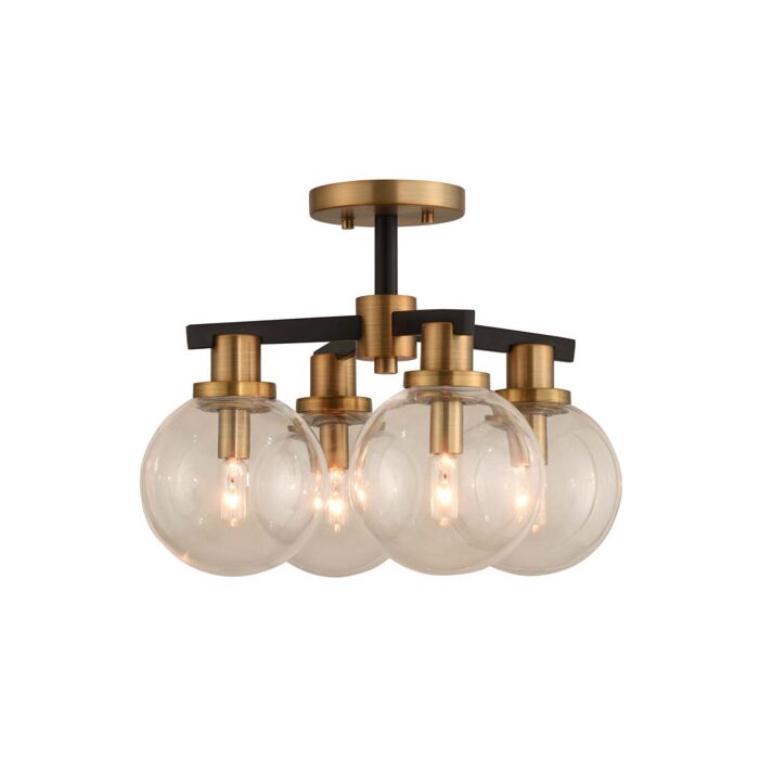 Kalco Cameo 4 Light Ceiling Light in Matte Black Finish with Brushed Pearlized Brass