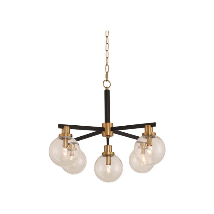 Kalco Cameo 5 Light Pendant Light in Matte Black Finish with Brushed Pearlized Brass