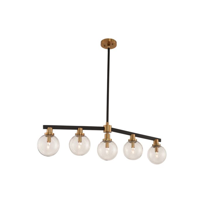 Kalco Cameo 5 Light 6 Inch Pendant Light in Matte Black Finish with Brushed Pearlized Brass