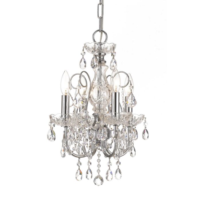 Crystorama Imperial 4 Light 18 Inch Mini Chandelier in Polished Chrome with Clear Hand Cut Crystals