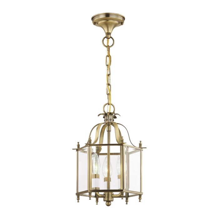 Livingston 3-Light Mini Pendant with Ceiling Mount in Antique Brass