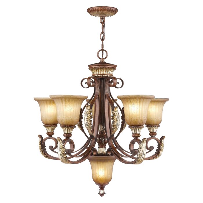 Villa Verona 5-Light Chandelier in Hand Applied Verona Bronze w with Aged Gold Leafs