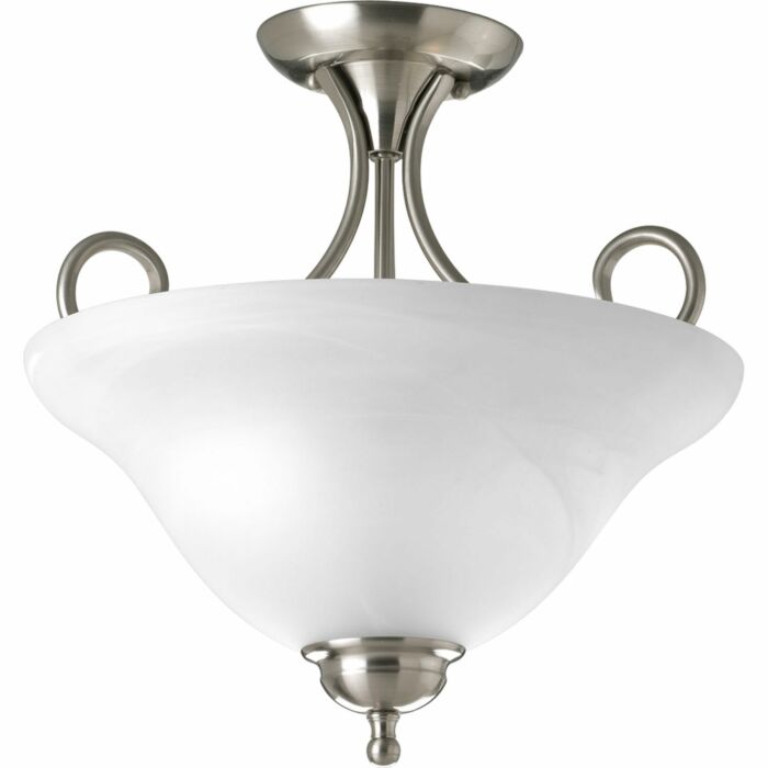 Bell Glass - Alabaster 2-Light Flush Mount in Brushed Nickel